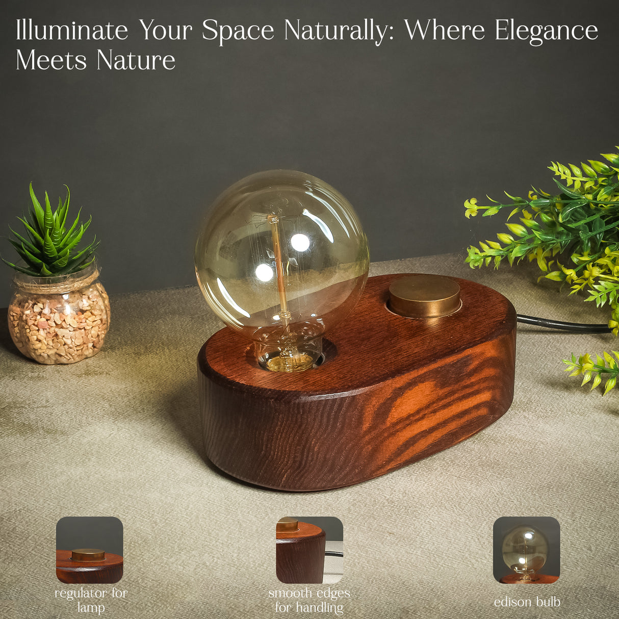 Handcrafted Wooden Vintage Table Lamp with Adjustable Glow