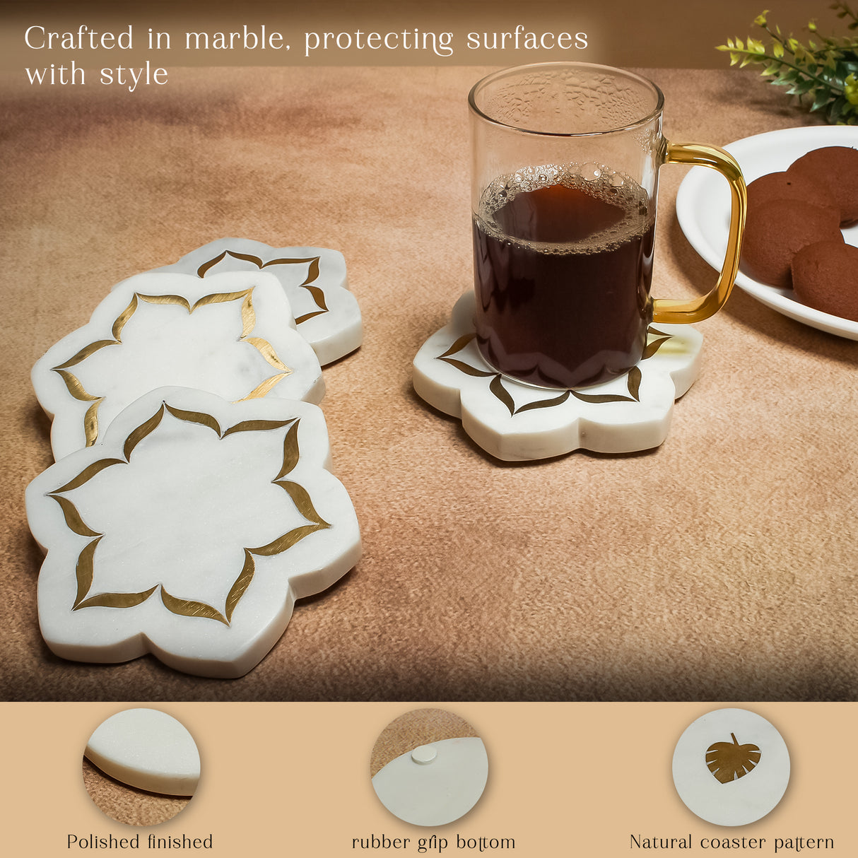 Elegant Handmade White Marble Coasters Set - Durable Table Protection Gift