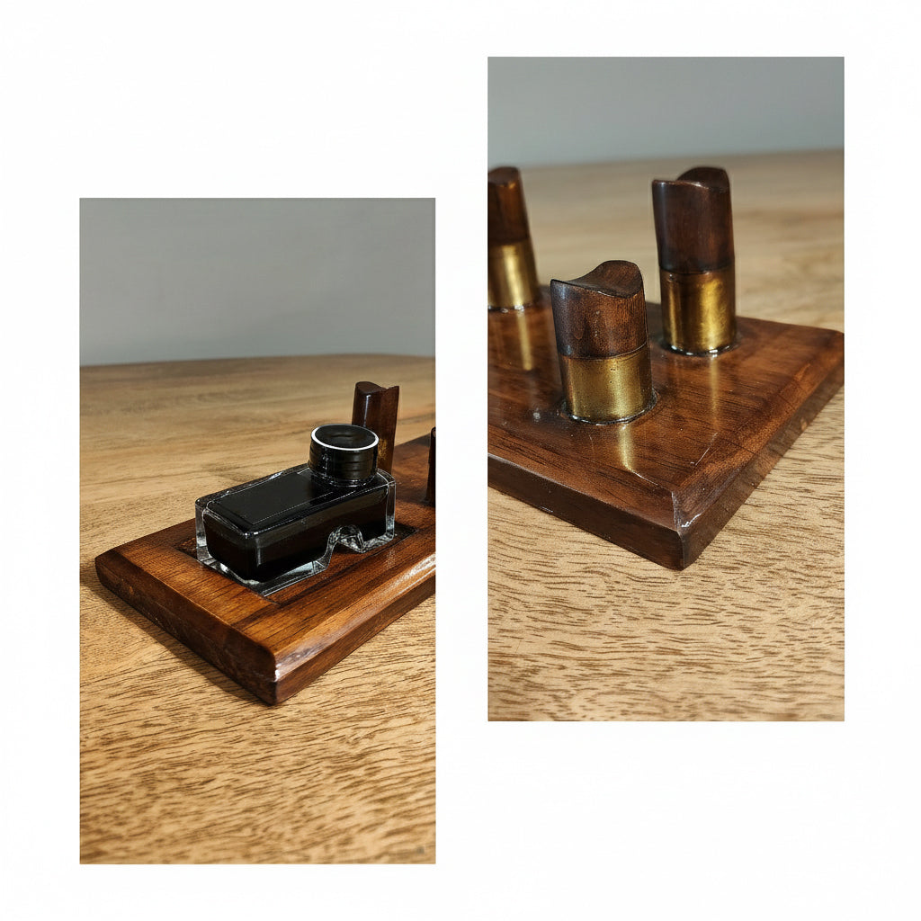 Solid Wood Pen Display Stand with Ink Holder – Premium Desk Organizer