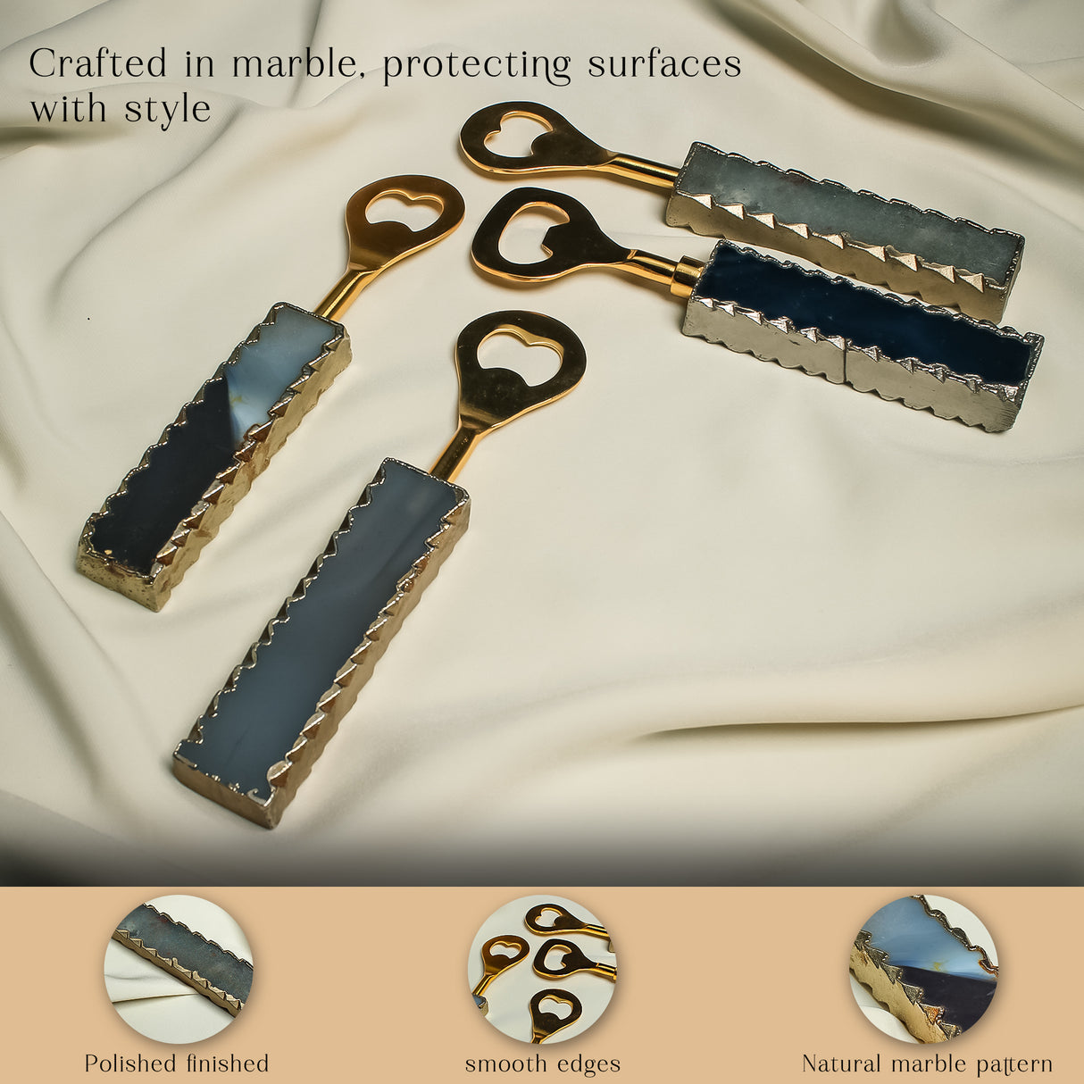 Stylish White Quartz Bottle Opener Set of 4 - Handmade Marble Bottle Openers