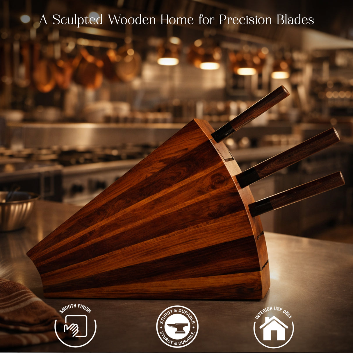 Handcrafted Wooden Knife Block – Magnetized Fan Line Design, 7-Knife Capacity