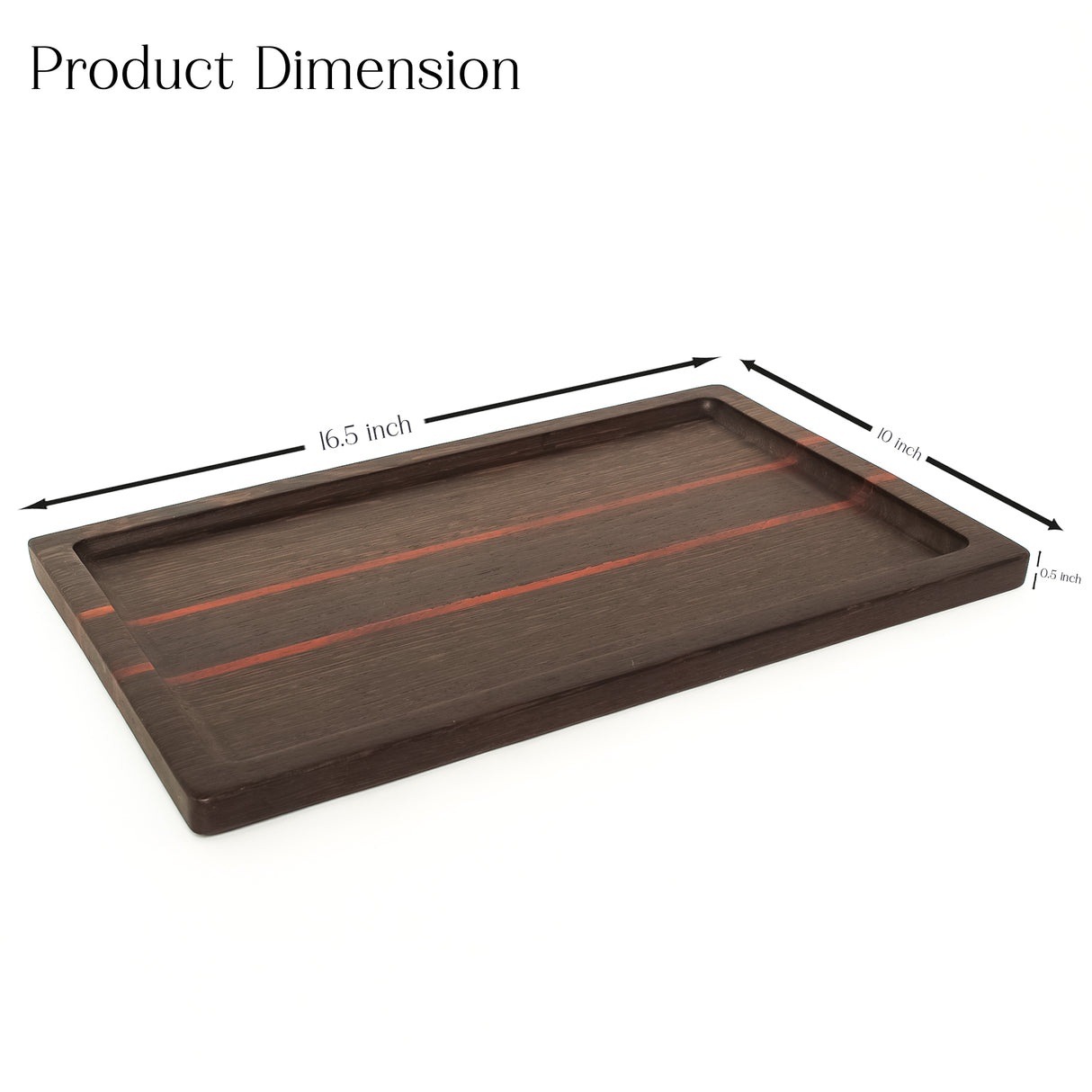 Handcrafted Dark Wooden Tray with Red Accent Lines – Durable & Stylish Serving Solution