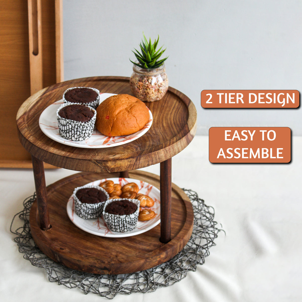 Wooden DIY Round 2 Tier Cake Stand
