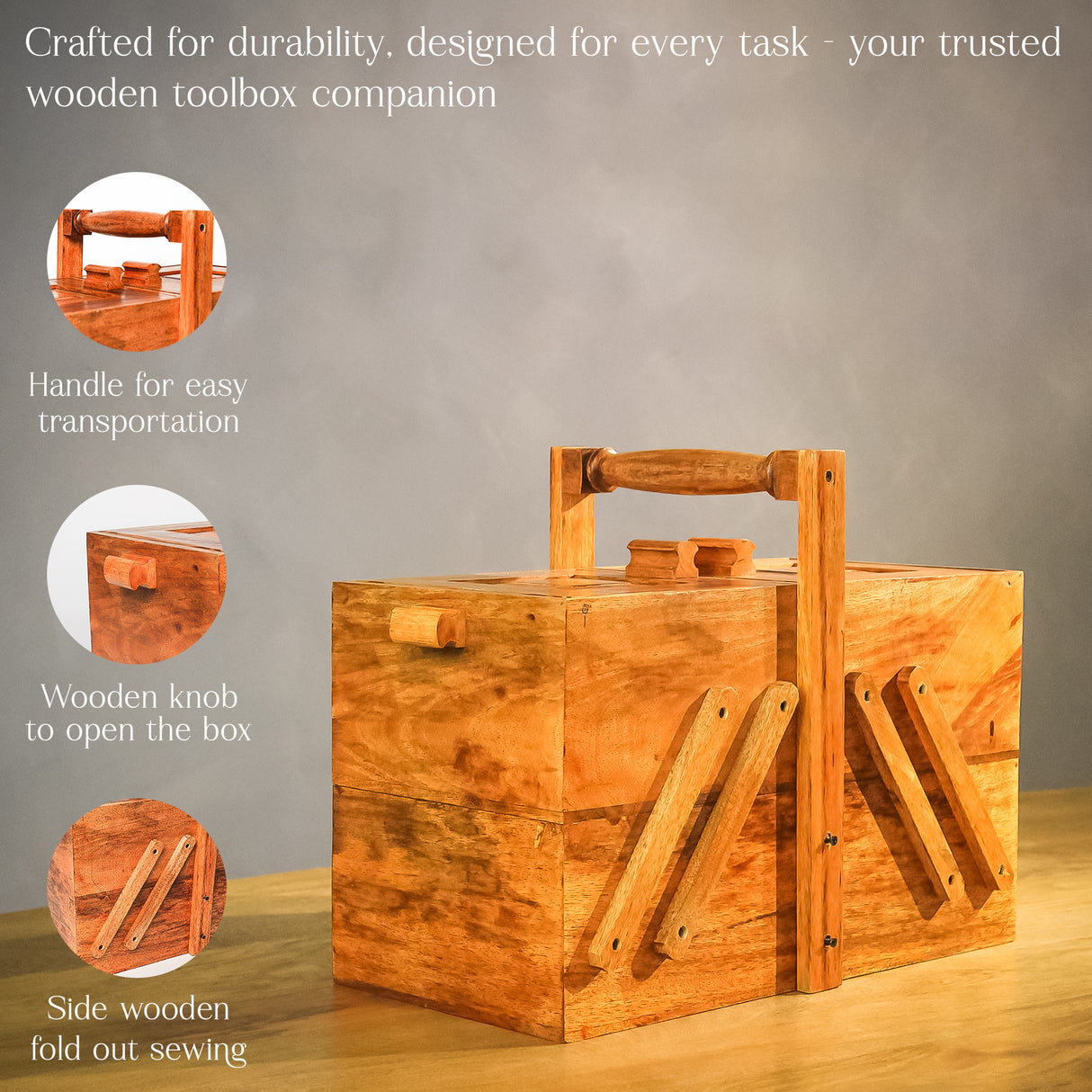 Premium Wooden Toolbox Organizer - Durable, Stylish & Multi-Compartment Storage Solution