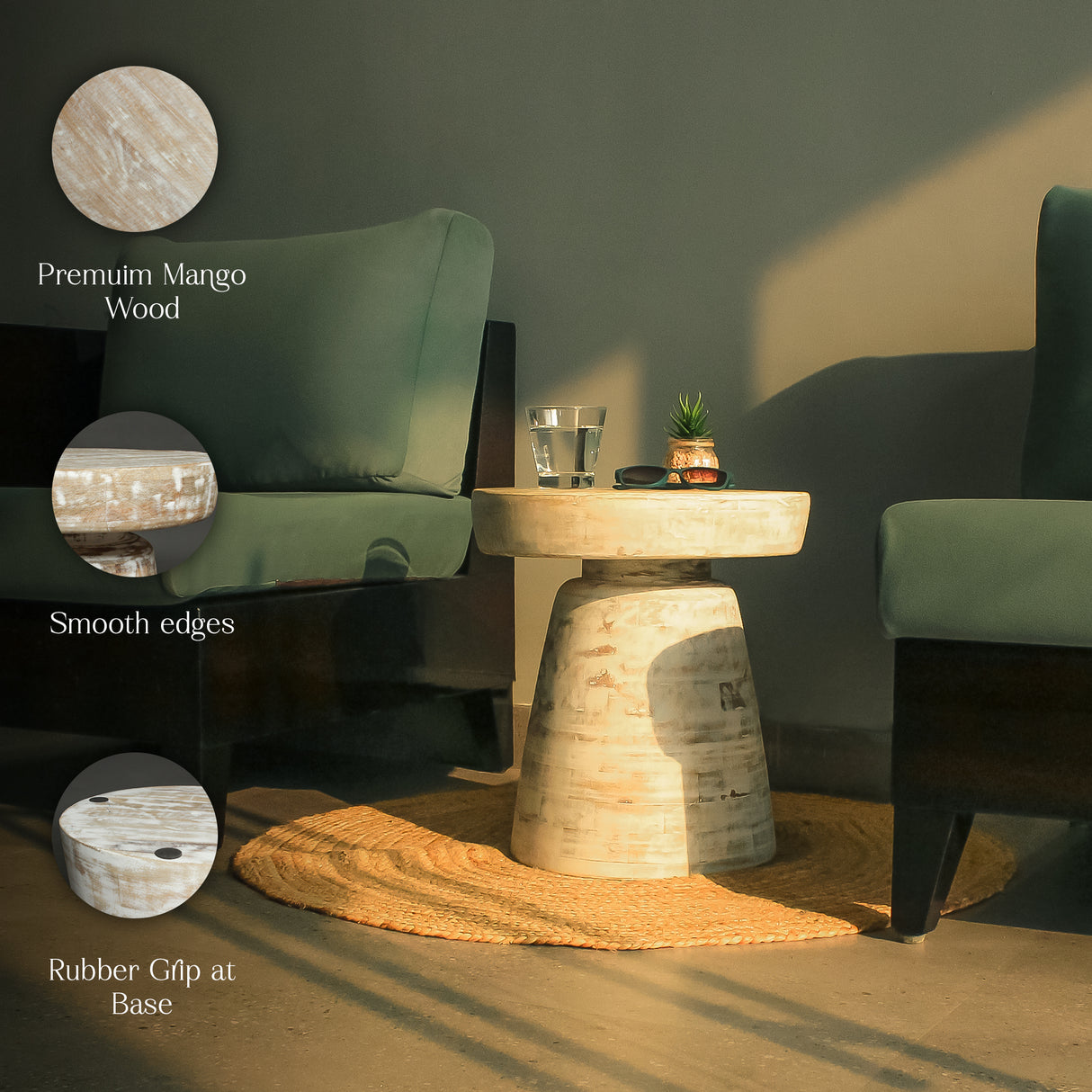 Rustic Wooden Side Table (16"x16"x18") - Rustic Accent Table for Living Room