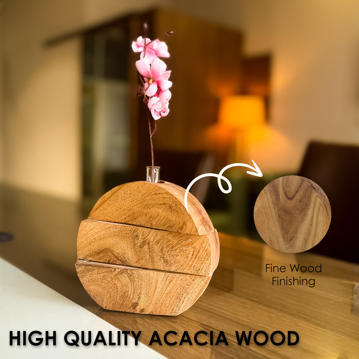 Wooden Modern Boho Tabletop Planter Vase for Small Indoor Plants