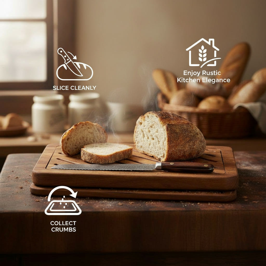 Handcrafted Walnut Bread Cutting Board with Removable Crumb Tray – Rustic Wooden Bread Slicer for Sourdough, Artisan Loaf & Kitchen Serving – Durable Premium Kitchen Board