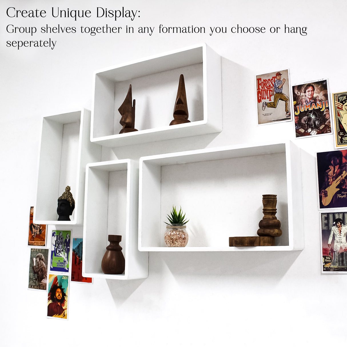 Rustic Modular Wooden Floating Shelves Set, 4-Piece Wall Storage Decor