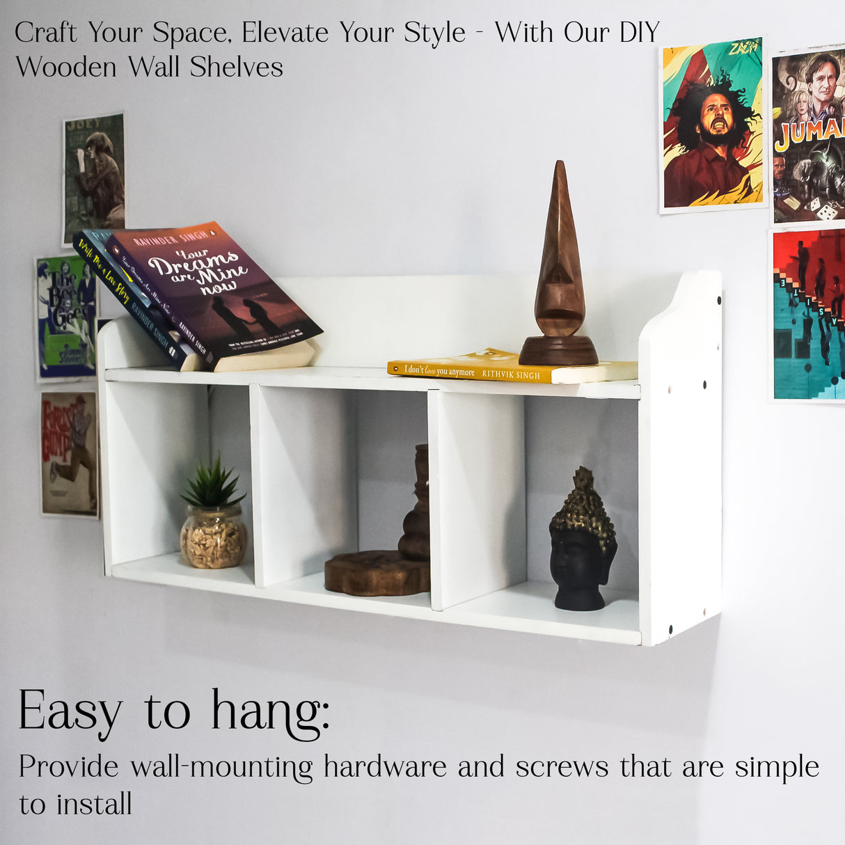 DIY Wooden Floating Shelf with Adjustable Compartments for Wall Storage