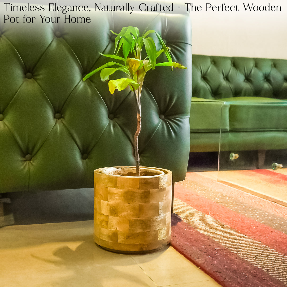 Handcrafted Wooden Planter with Artisan Patchwork Design for Home & Office