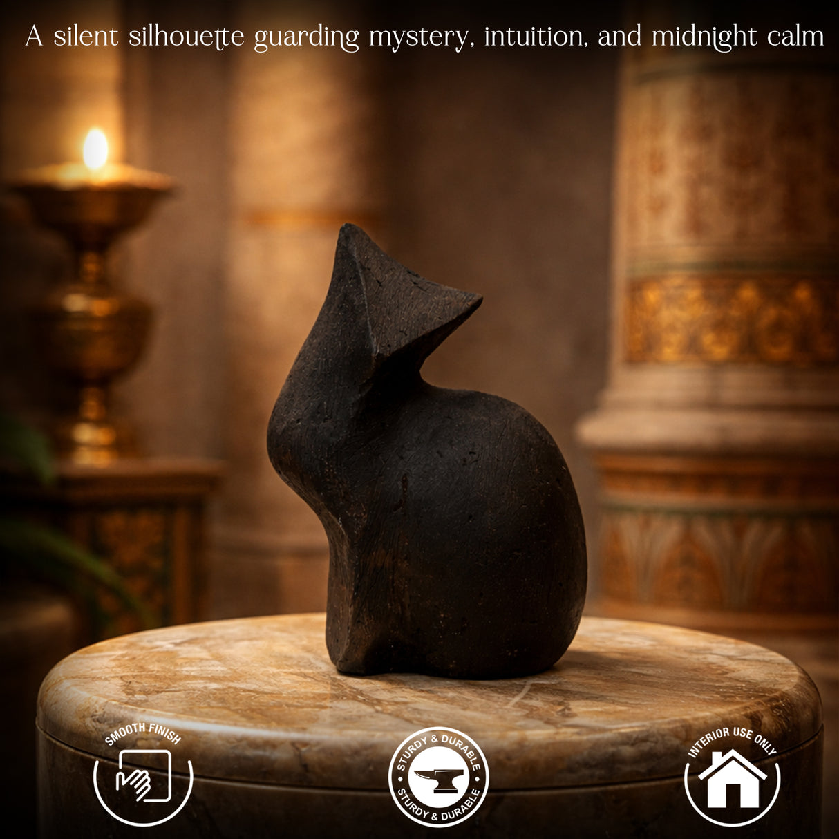 Modern Black Cat Sculpture for Home Decor | Minimalist Ceramic Cat Figurine | Lucky Cat Showpiece for Living Room, Office & Gifting
