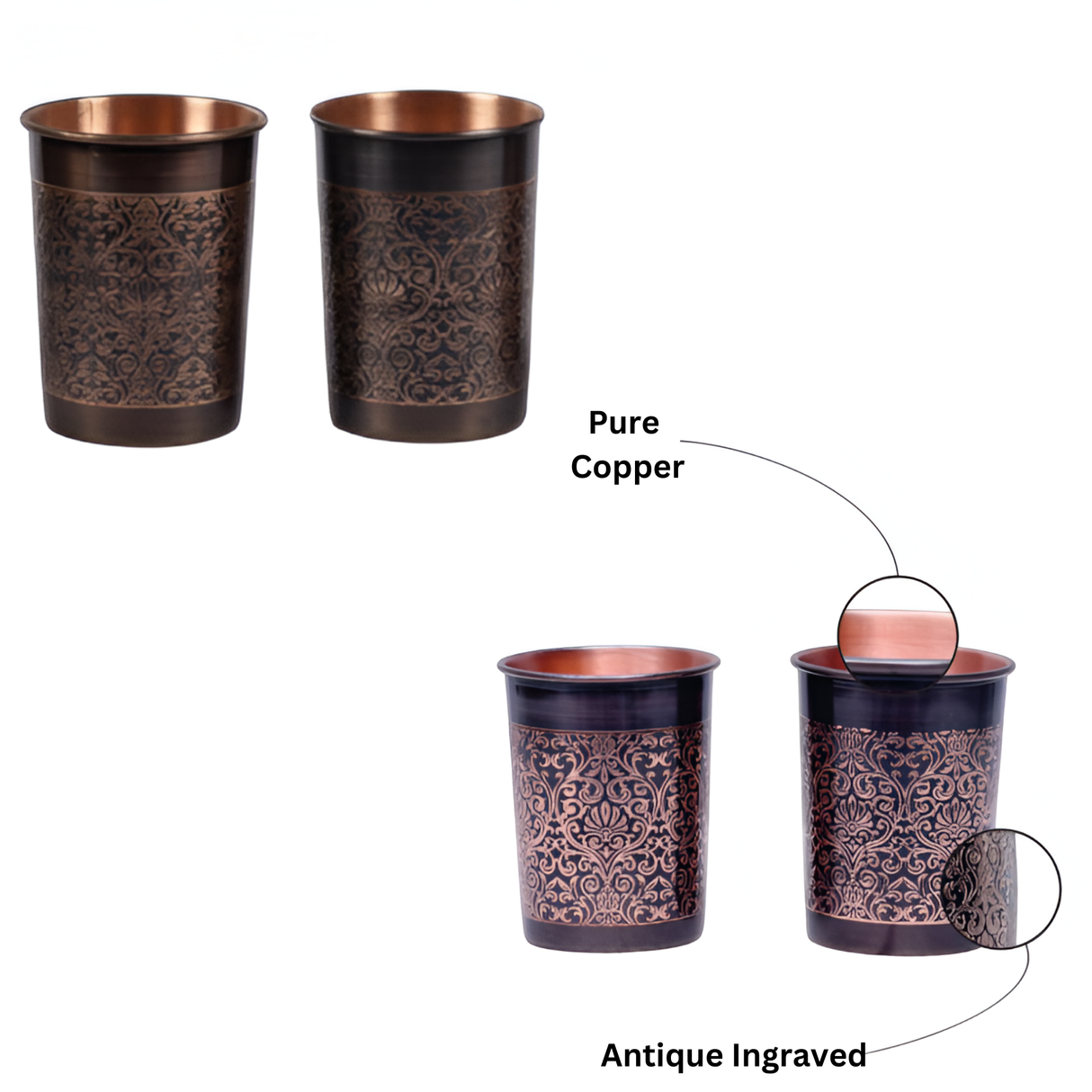 Antique Royal Black Copper Bottle Set with 2 Glasses - Ayurvedic & Eco-Friendly