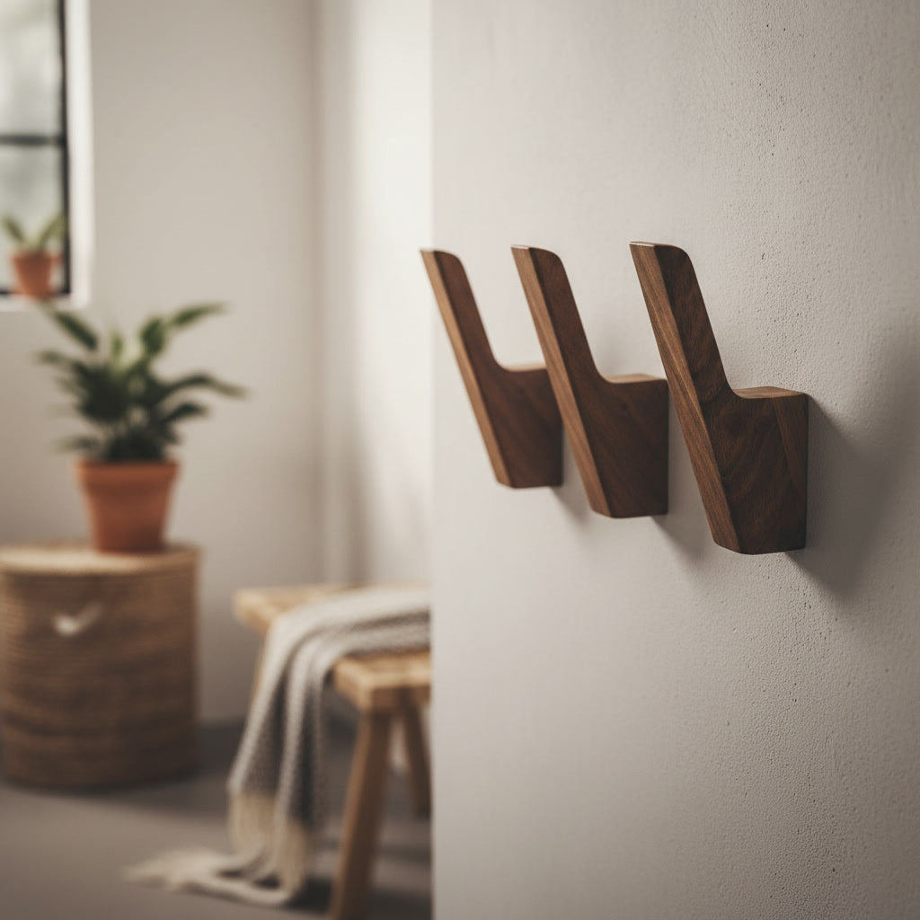 Wooden Wall Hooks Wall Mounted – Solid Wood Coat Hooks for Hanging Clothes, Towels, Bags & Jackets