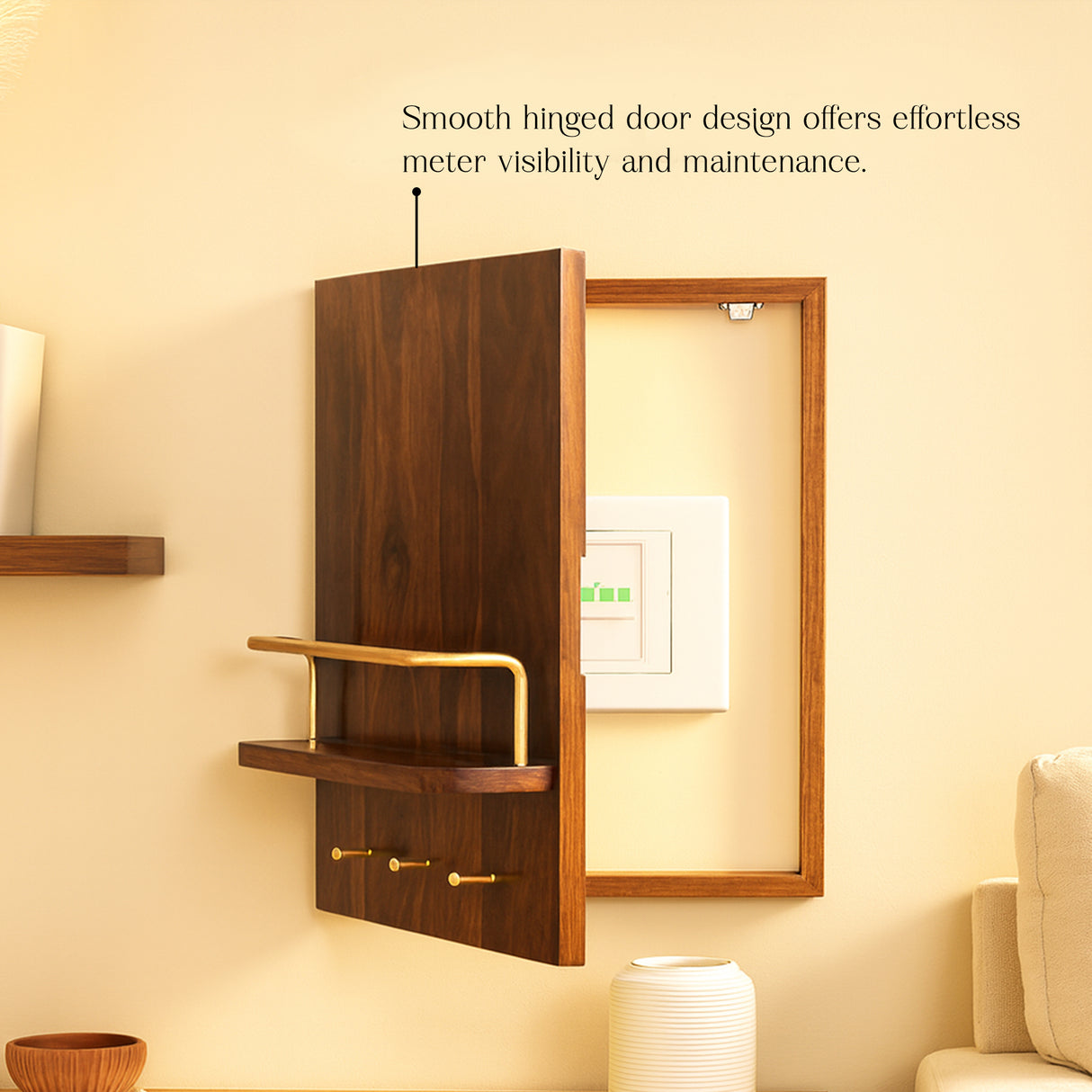 Solid Wood Meter Board Cover with Easy-Open Door & Multi-Purpose Shelf – Decorative Concealment Panel