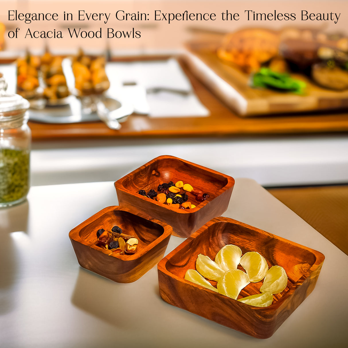 Stylish Wooden Bowl Set of 3 Artisan Handcrafted Nesting Bowls for Home and Kitchen