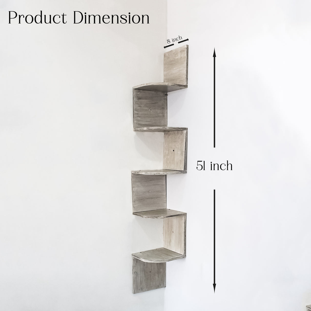 5-Tier Floating Corner Wall Shelf – Modern Storage Organizer Shelf (Gray)