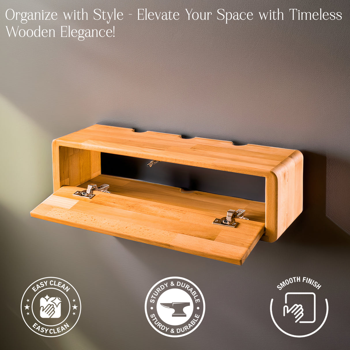 Wooden Cable Management Box & Storage Shelf – Wall-Mounted Cord Organizer