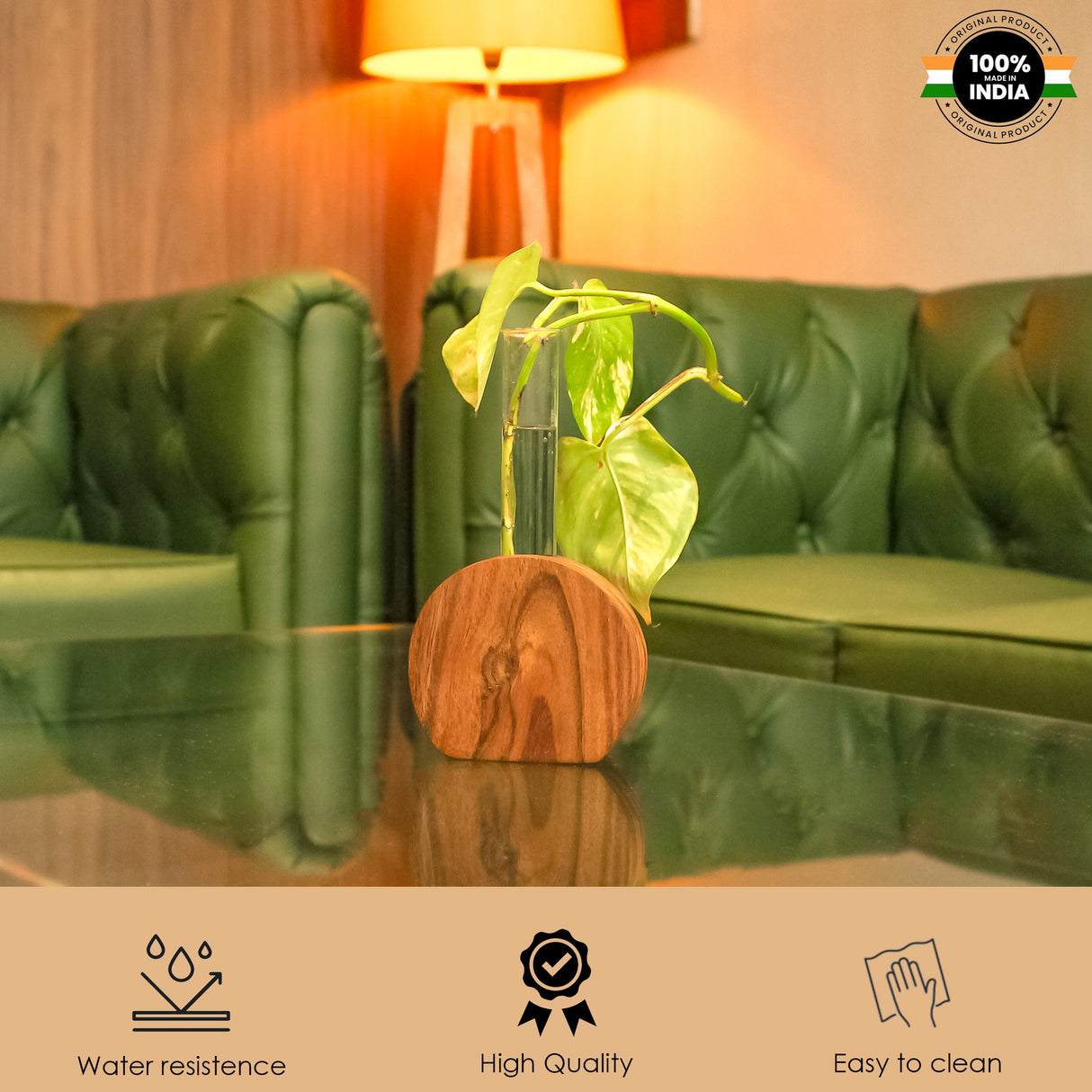 Handcrafted Wooden Display Planter, Eco-Friendly Glass Tube for Indoor and Outdoor