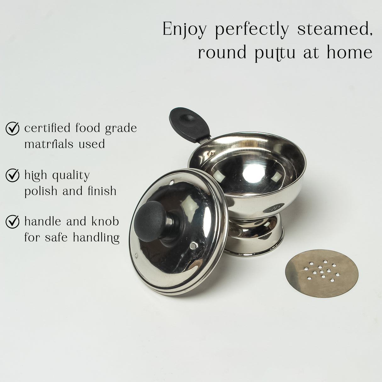 𝗦𝗮𝗹𝗲𝗯𝗲𝗿𝗮𝘁𝗲 Stainless Steel Chiratta Puttu Maker, Chiratta Maker with Handle Use with Pressure Cooker Puttu Kutti Puttu Steamer Puttu Cooker Silver