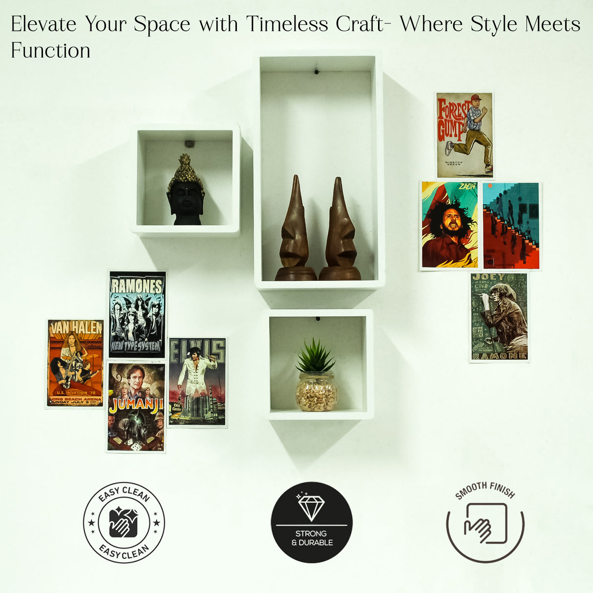 Modern 3-Piece Floating Wall Shelf Set, White Wooden Storage for Home Decor