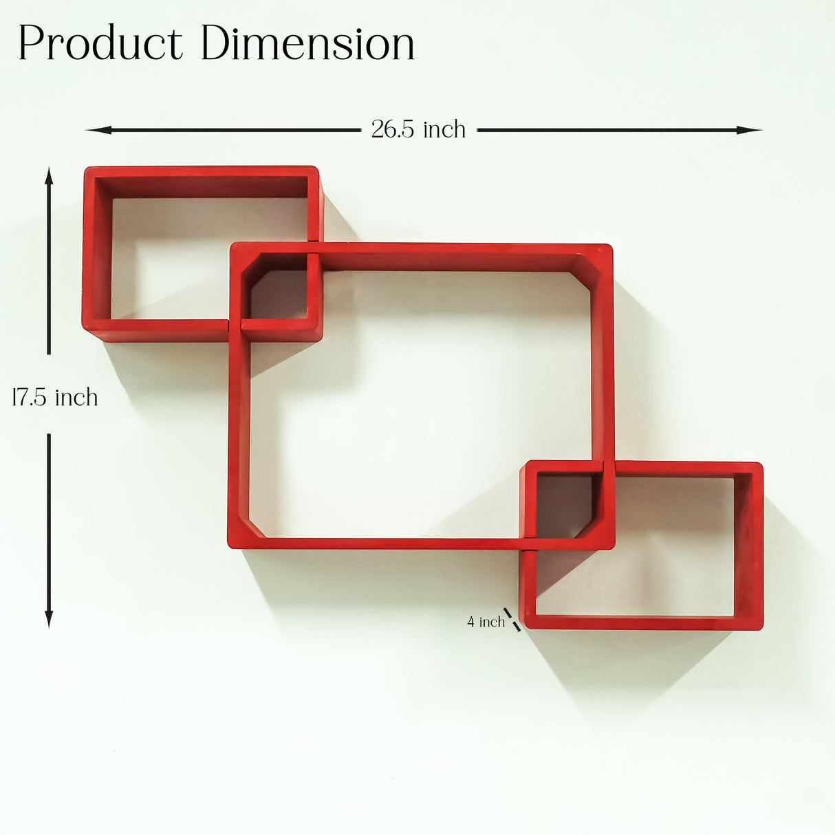 Cube Floating Wall Shelves, 3 Square Red Decorative Shelves for Home Storage and Display