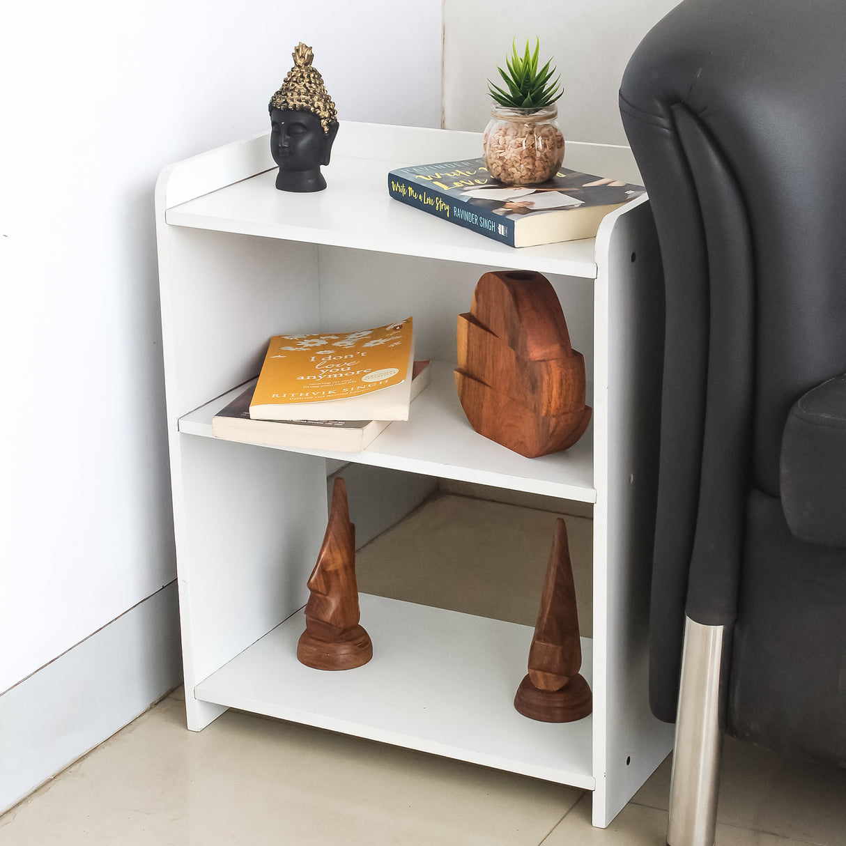 Elegant Wooden DIY Side Table with Storage & Shelves Modern White