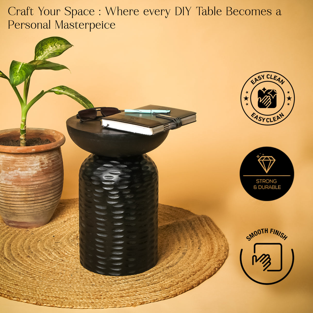 Vintage Mango Wood Side Table (13"x13"x17") - Rustic Accent for Living Room