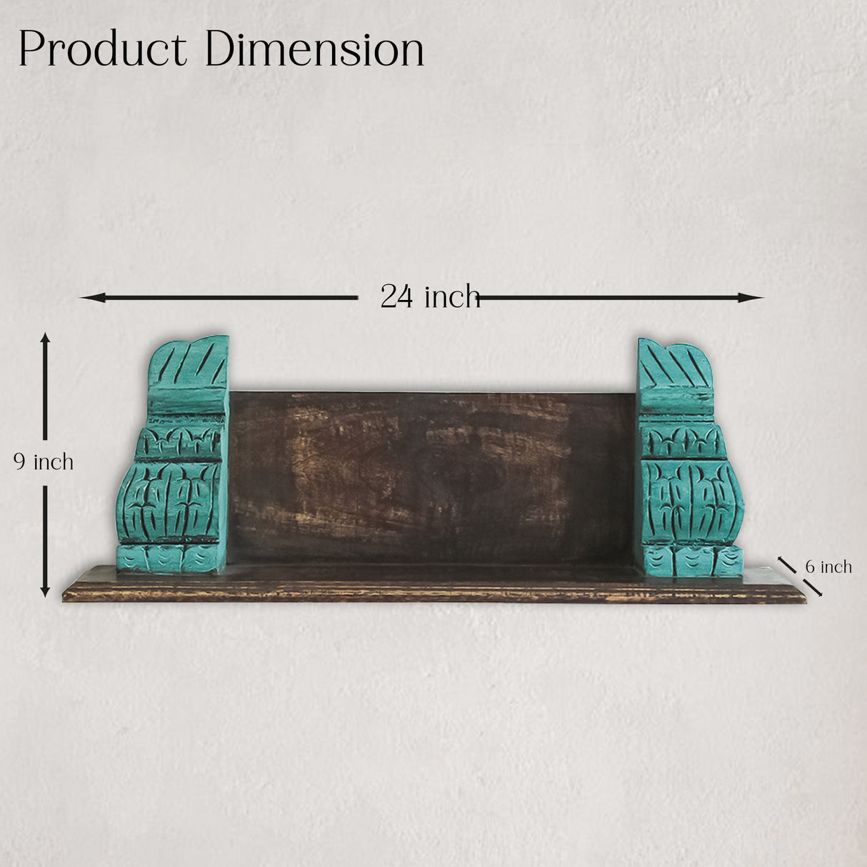 Vintage Distressed Wooden Wall Shelf - Blue | Rustic Floating Shelf with Carvings