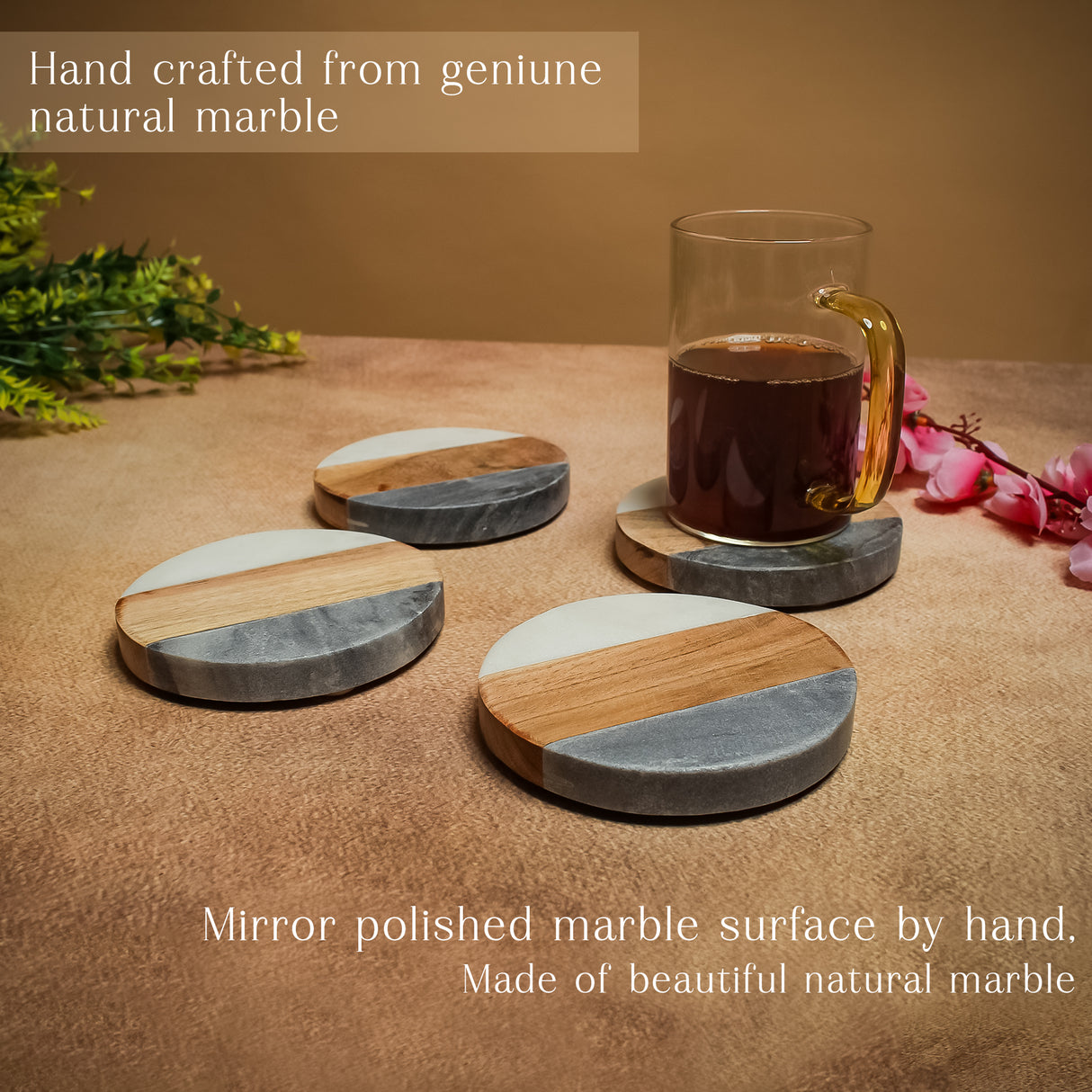 Round Charcoal Stone Coasters Set - Durable Handmade Coasters for Table Protection