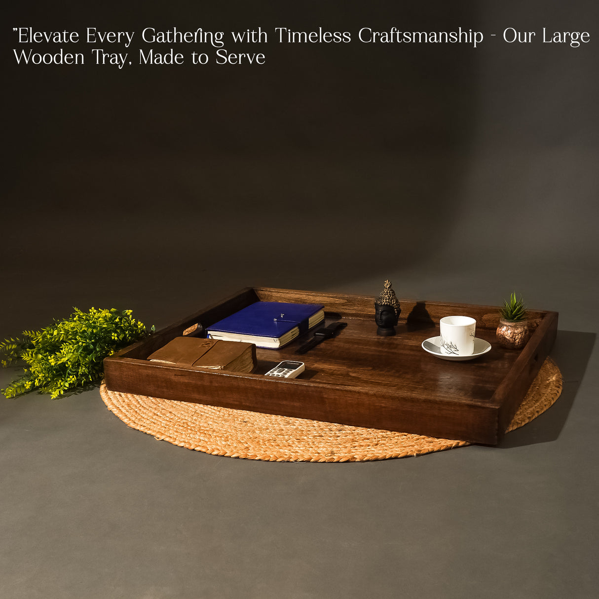 Large Wooden Serving Tray with Handles – 30x24 Inch Multipurpose Serving and Display Tray