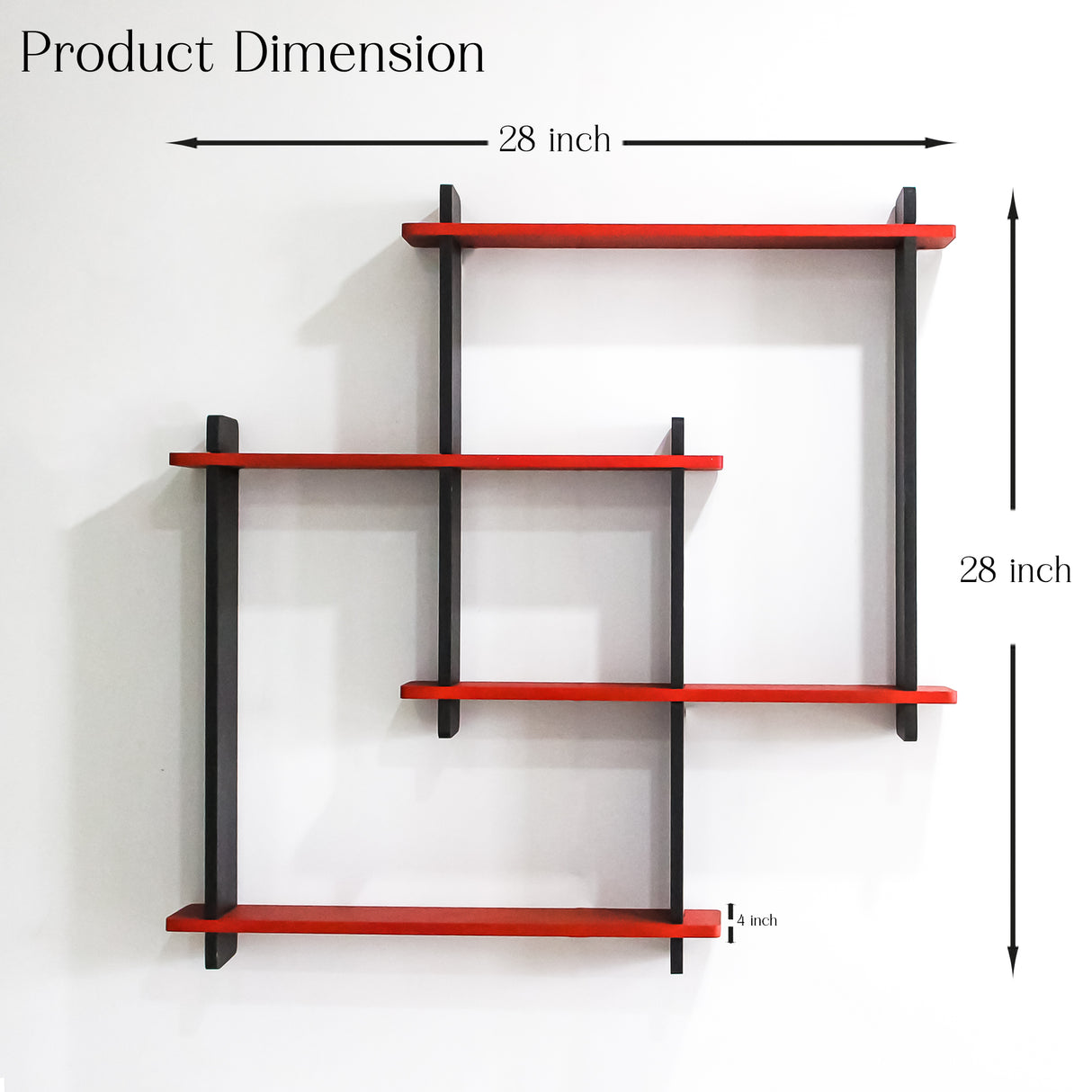 Wooden Floating Wall Shelf, Square Design (Red & Black) for Home Decor