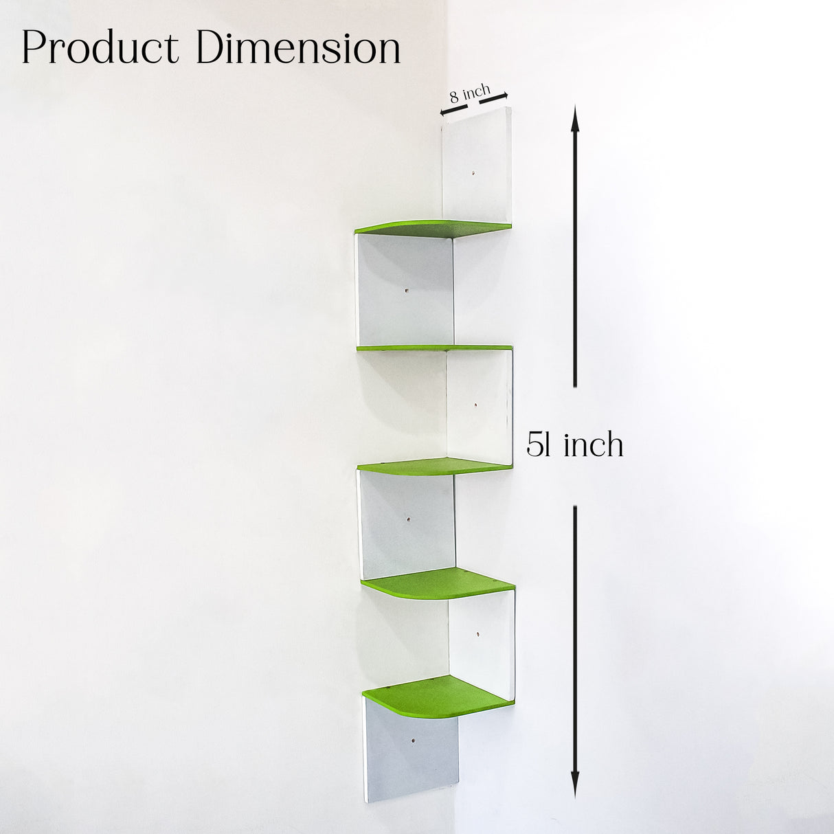 5-Tier Floating Corner Wall Shelf – Storage Organizer Shelf (Green & White)