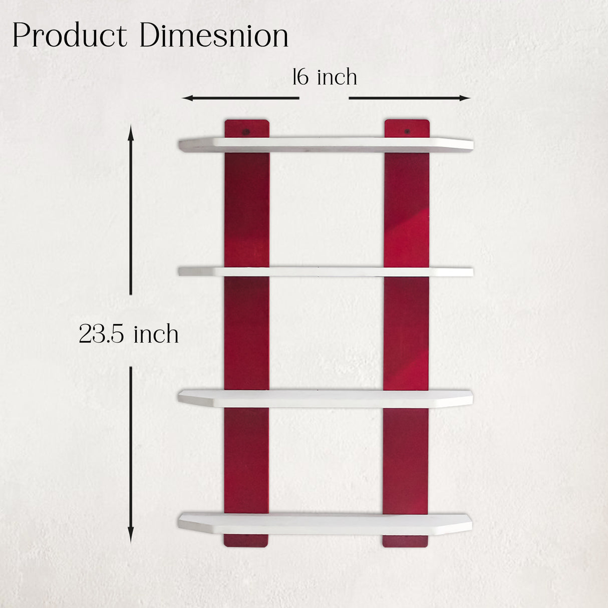 Modern Wooden Ladder 4-Tier Wall Shelf (White & Red) for Home Storage