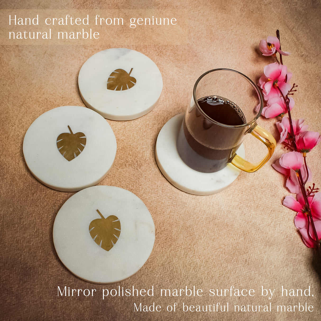 Gold Leaf Marble Coasters – Handmade, Elegant Table Coasters for Home Decor