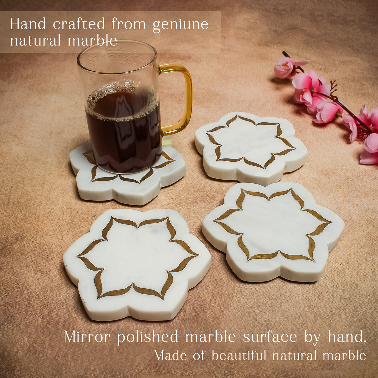 Elegant Handmade White Marble Coasters Set - Durable Table Protection Gift