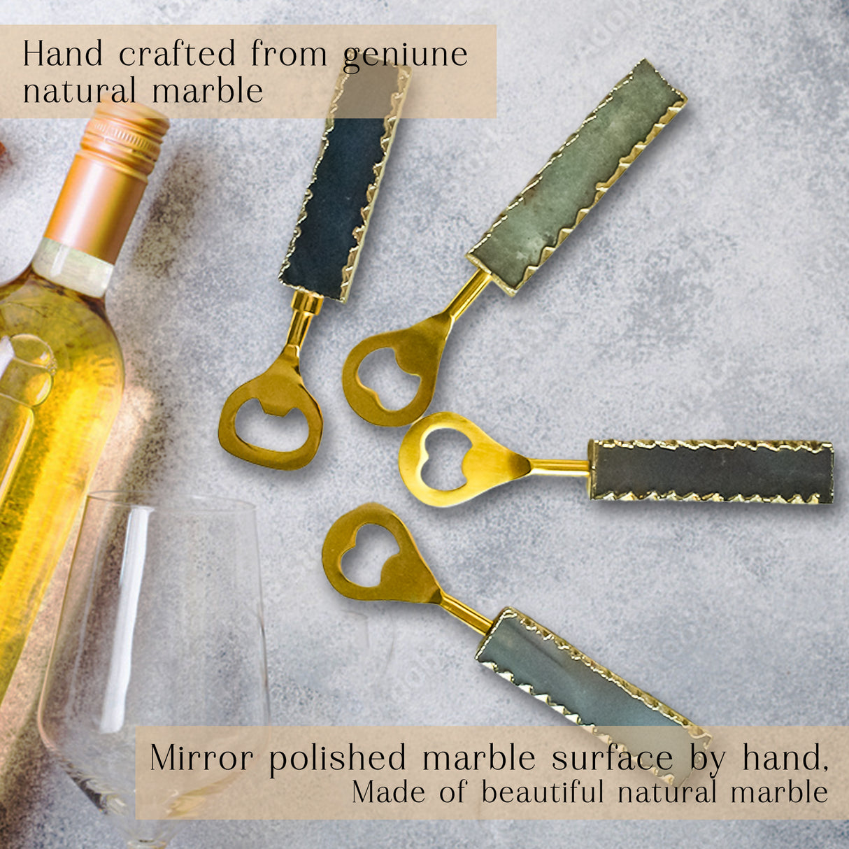 Stylish White Quartz Bottle Opener Set of 4 - Handmade Marble Bottle Openers