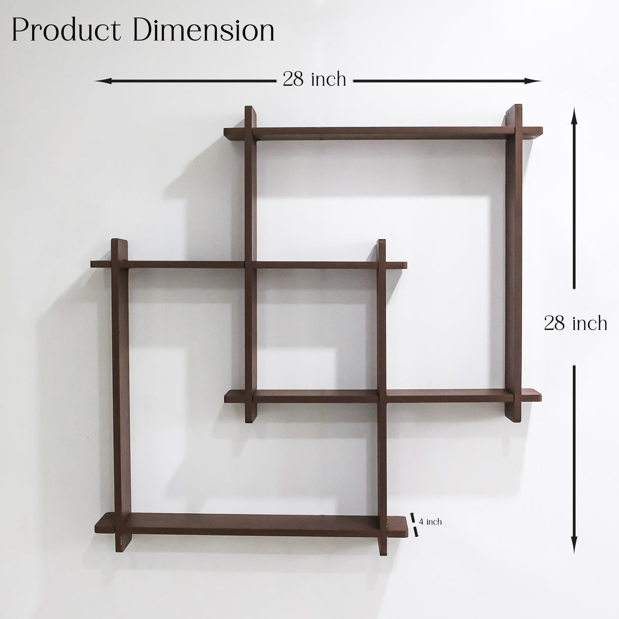 Wooden Square Floating Wall Shelf for Living Room, Home Decor (Brown)