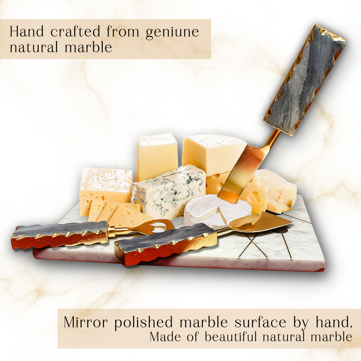 Set of Three Cheese Cutlery Set - Handcrafted Marble Cheese Knife for Home Decor