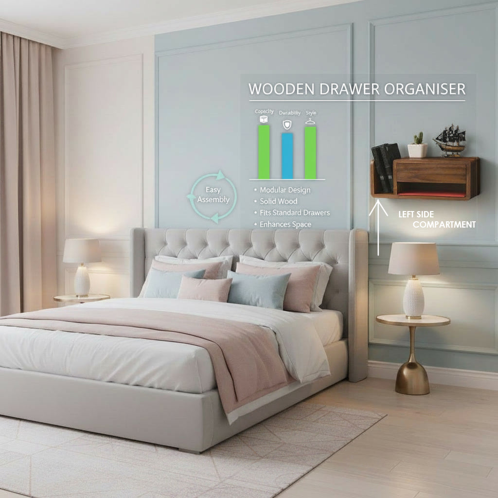 Handmade Wooden Wall Mounted Drawer – Floating Bedside Storage Drawer for Bedroom & Home Décor