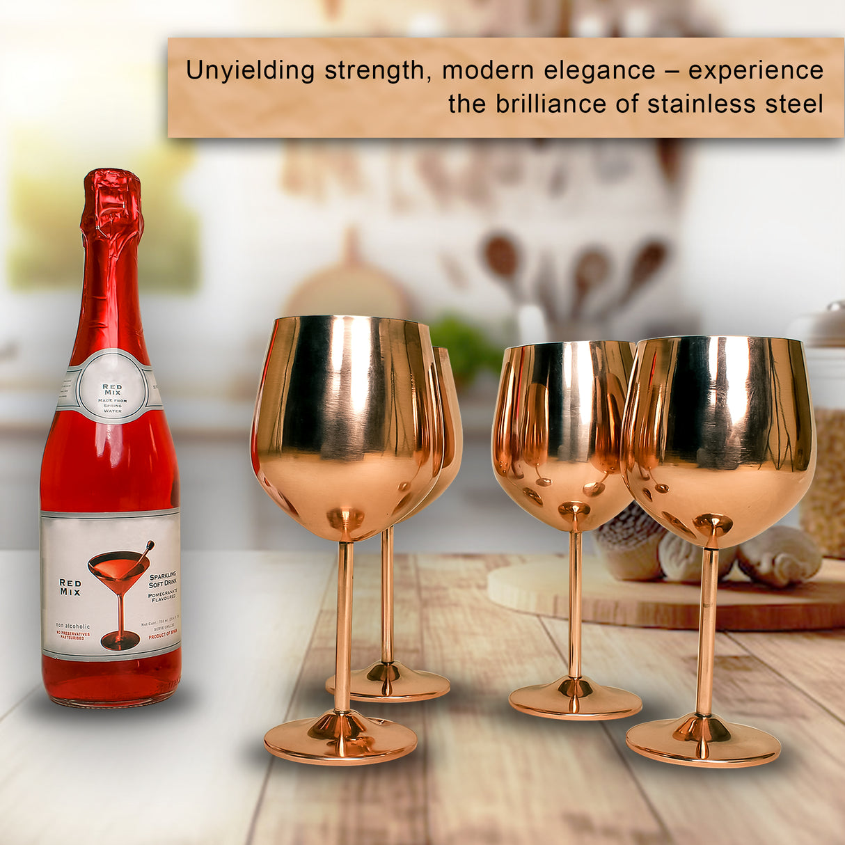 Chic Stainless Steel Wine Glasses Copper Finish, Durable & Shatterproof for Parties