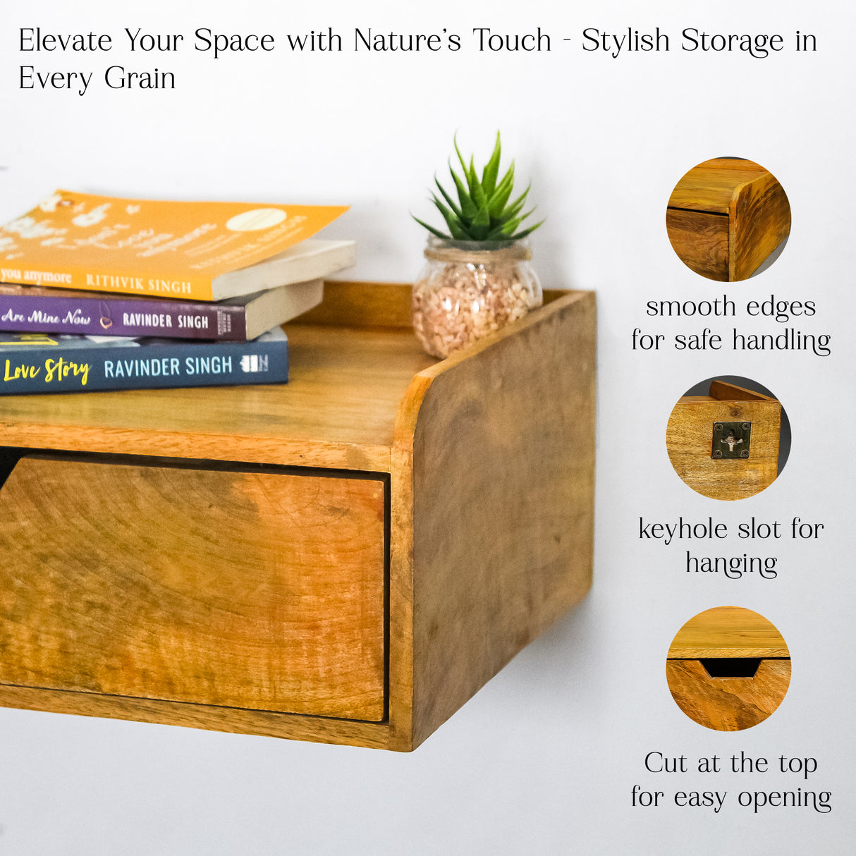 Wooden Wall-Mounted Drawer for Storage, Modern Design for Small Spaces