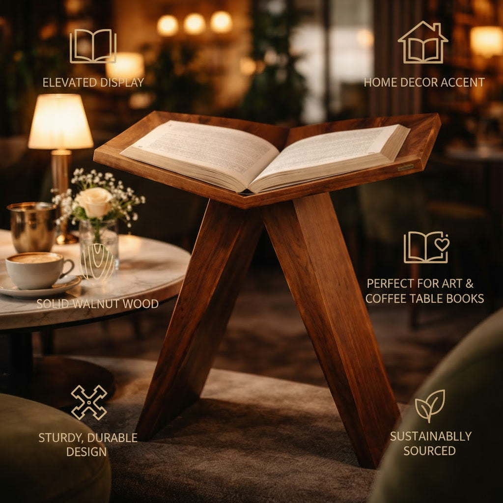 Luxury Wooden Floor Book Stand – Solid Teak Angled Reading Display for Quran, Bible & Large Books