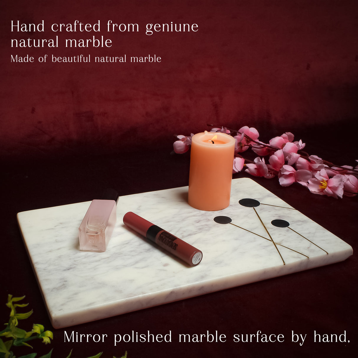 White Marble Platter for Kitchen and Dining, Elegant Handmade Serving Tray