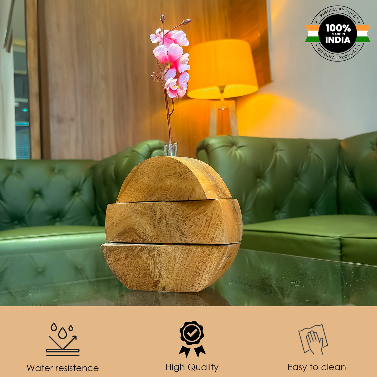 Wooden Modern Boho Tabletop Planter Vase for Small Indoor Plants