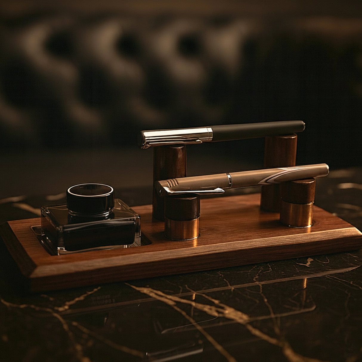 Solid Wood Pen Display Stand with Ink Holder – Premium Desk Organizer