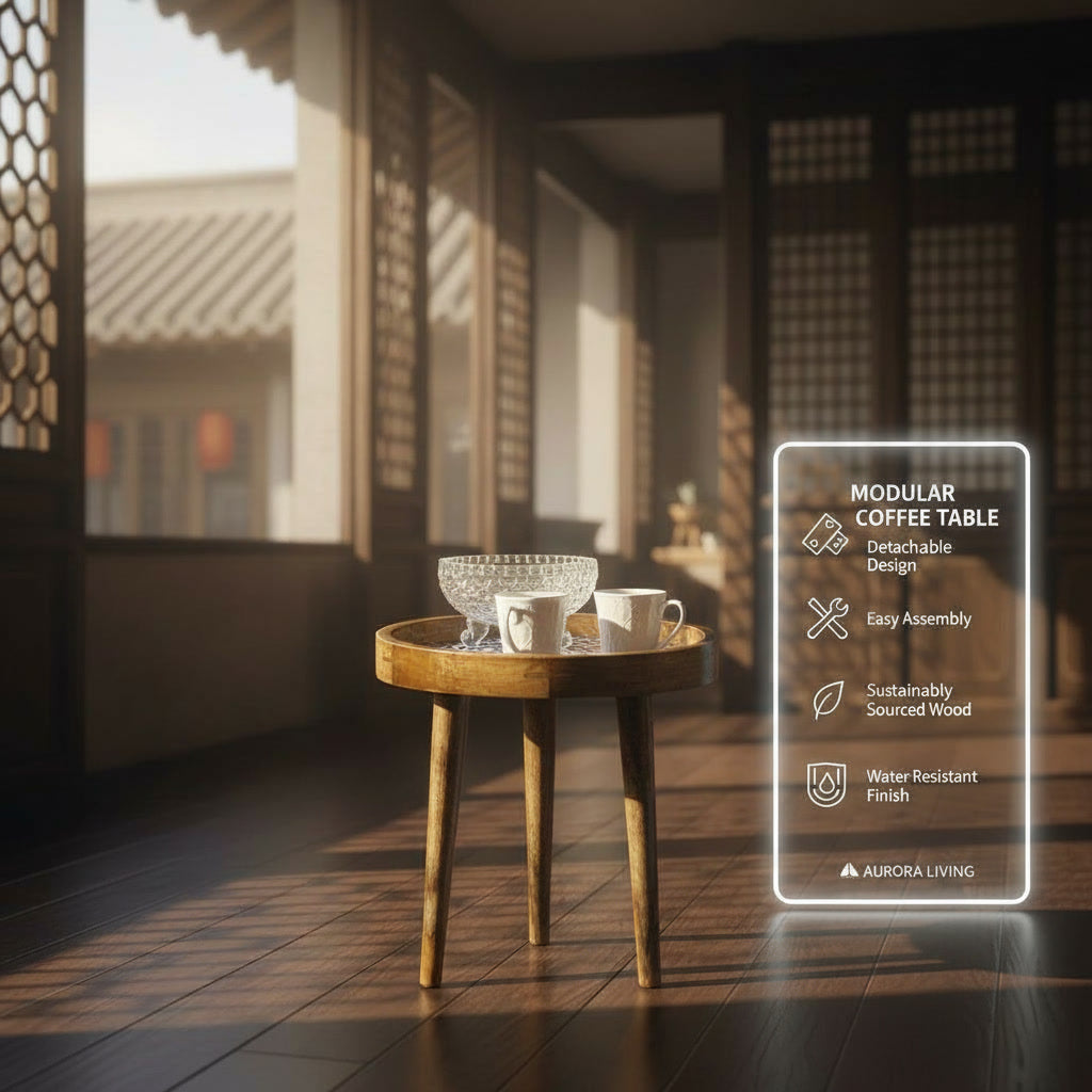 Handcrafted Wooden Round Side Table with Decorative Inlay Top – Solid Wood Accent Table for Living Room, Bedroom & Home Décor