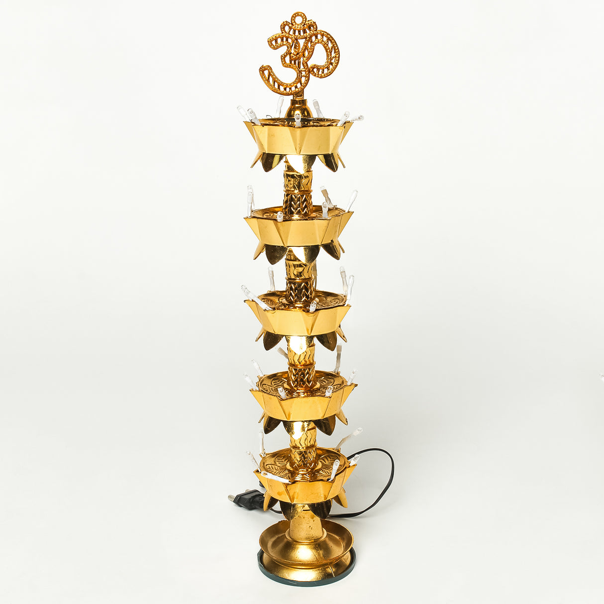 Saleberate Electric Golden LED Diya Lamp with Om Design | Multi-Layer Temple Pooja Diya Light for Home, Mandir & Festivals