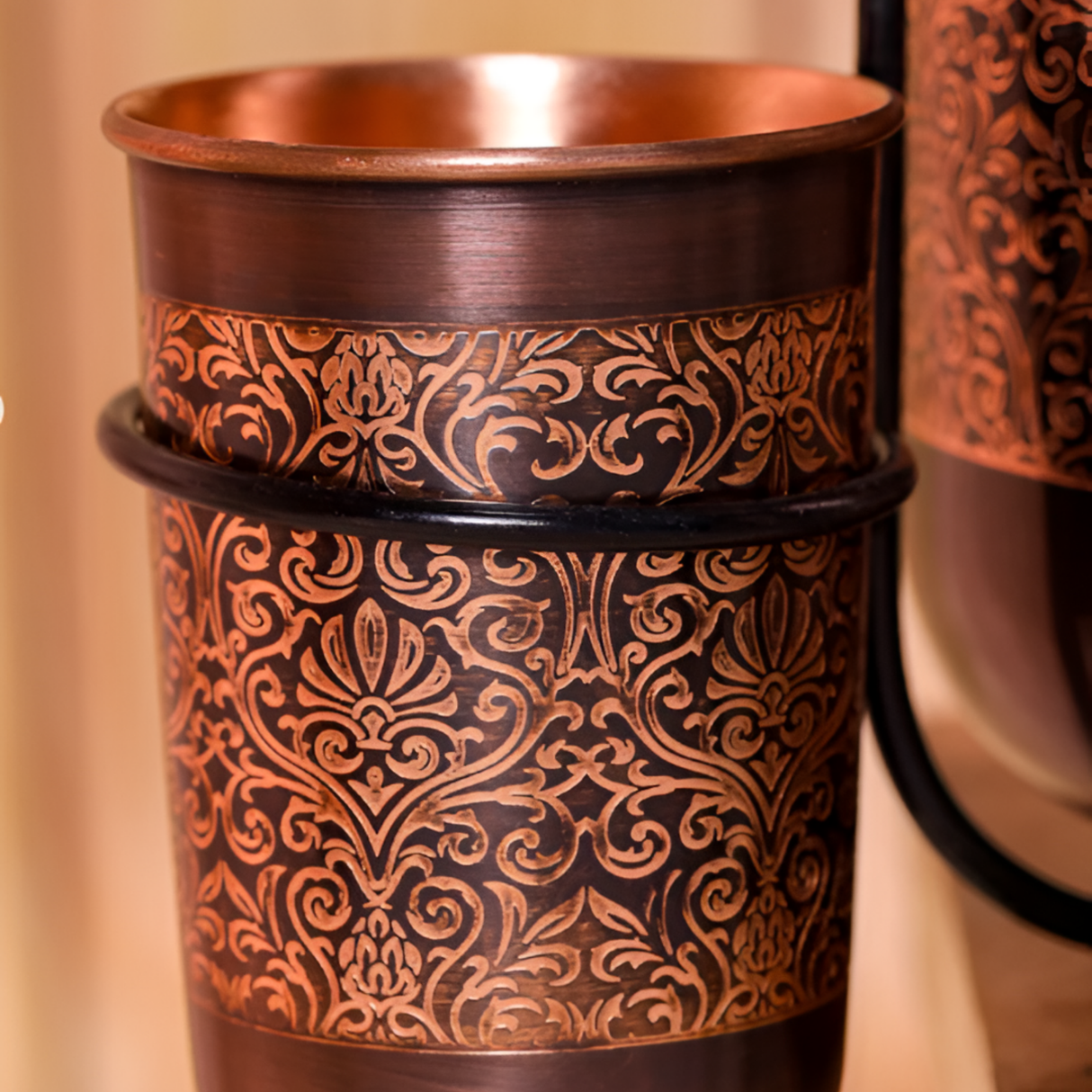 Antique Royal Black Copper Water Dispenser with Stand & Cup – Leak-Proof, Home Decor