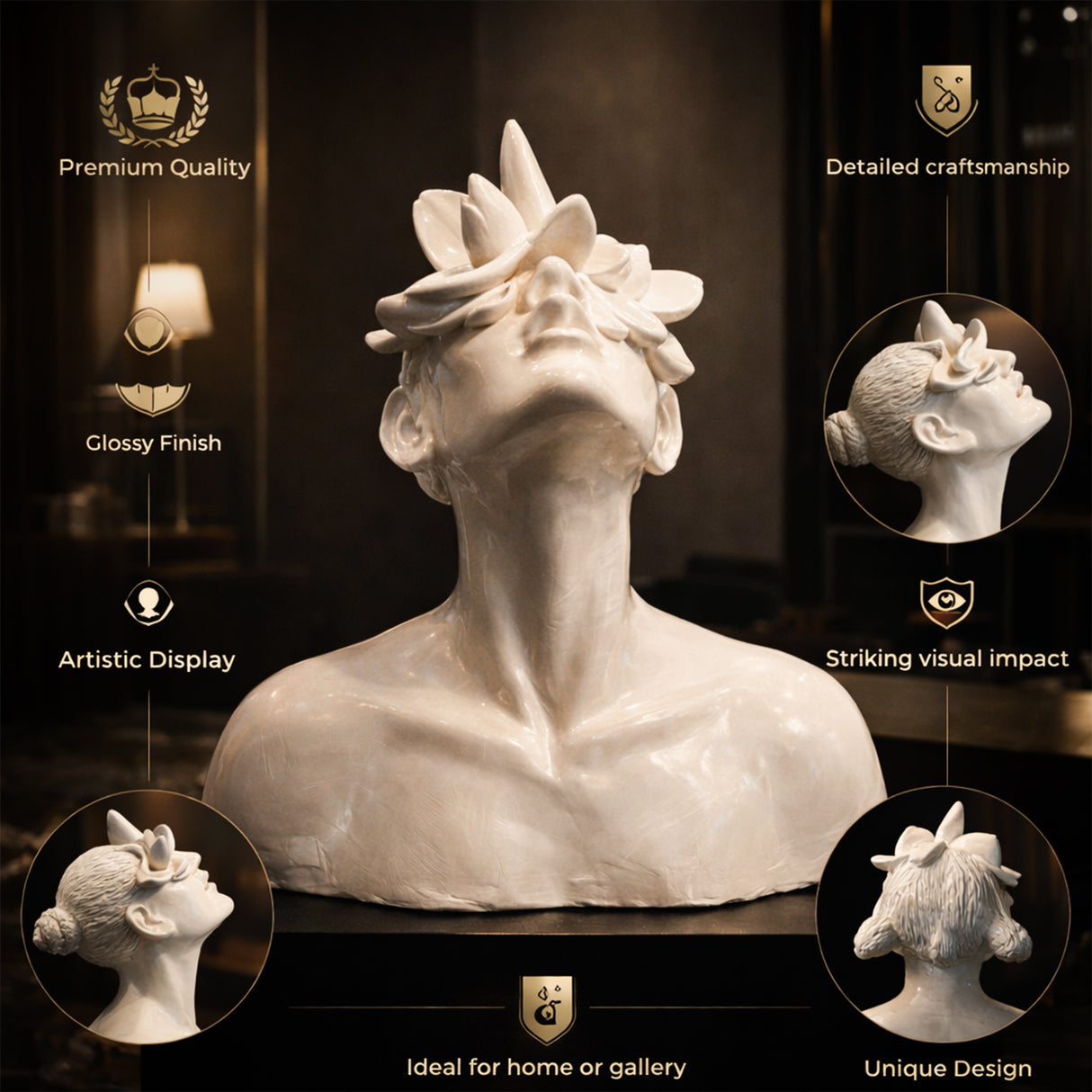 Daughter of Fauna – Abstract White Ceramic Sculpture Bust, Modern Artistic Female Figurine for Home & Gallery Decor