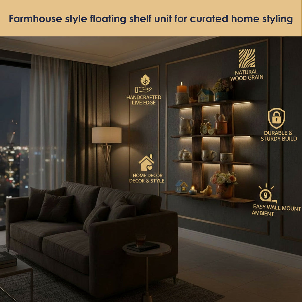 Premium Live Edge Wooden Wall Shelf Unit – Handmade Multi-Tier Solid Wood Floating Shelf for Modern & Rustic Interiors